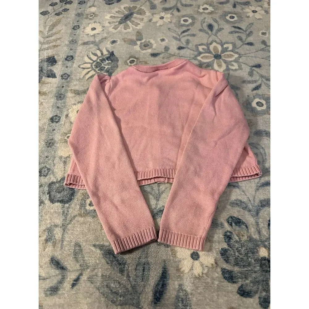 Gymboree Girls Cardigan Sweater Size 7 Pink Cotton Knit Bunny Embroidered